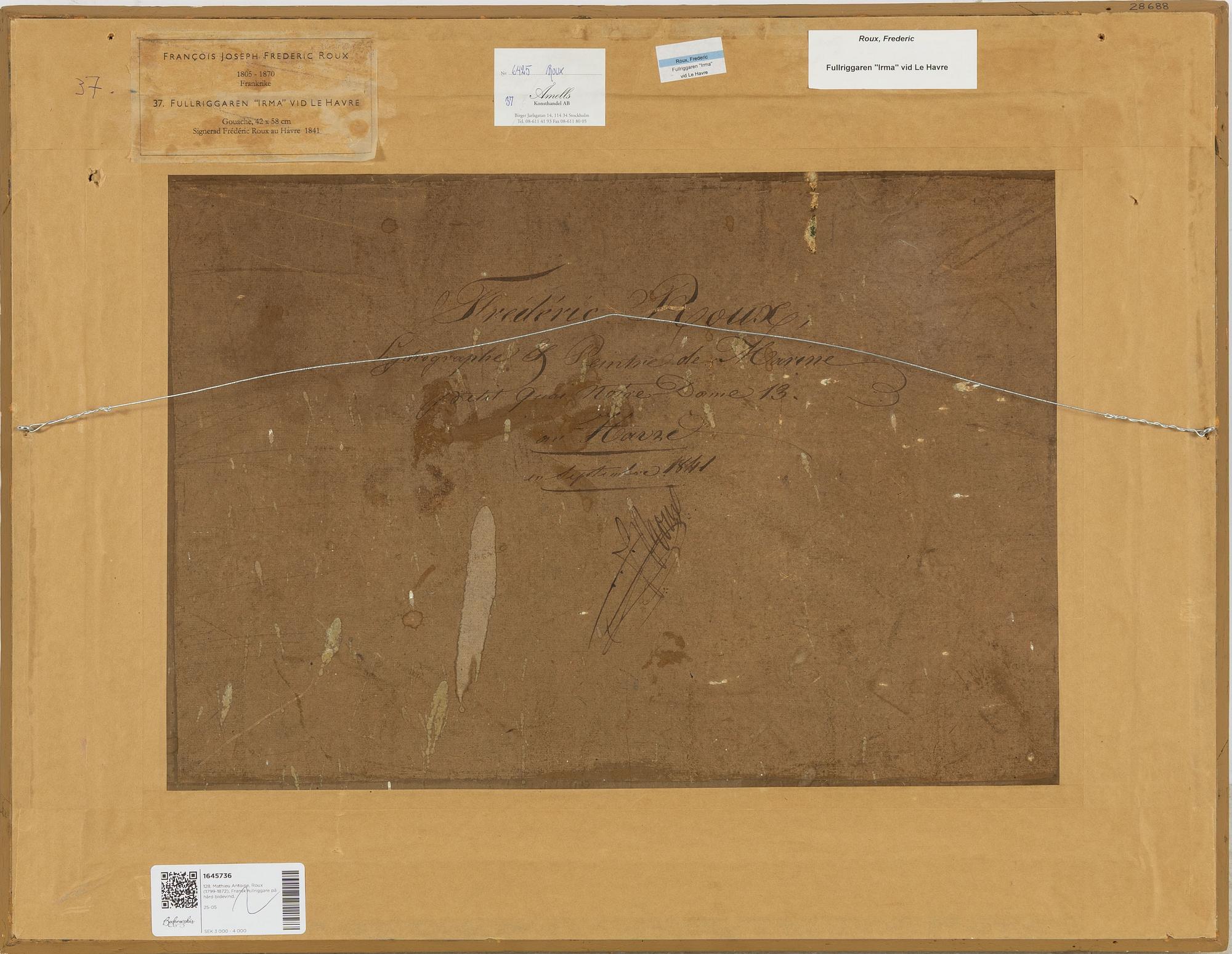 Francois Joseph Frederic Roux, Fullriggaren "Irma" vid Le Havre.