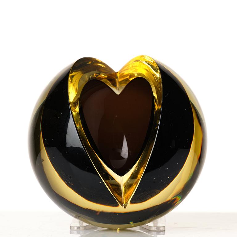 Nanny Still, a yellow and black 'Melon' vase/sculpture, Riihimäen Lasi Oy, Finland.