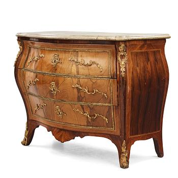 A rococo ormolu-mounted and parquetry commode attributed to C. G. Willkom (master in Stockholm 1763-65).