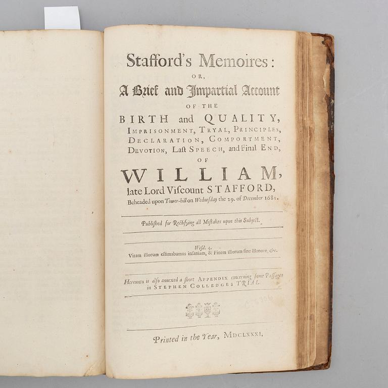 BOOK, Trial and execution of Viscount Stafford 1680 / The Popish Plot.