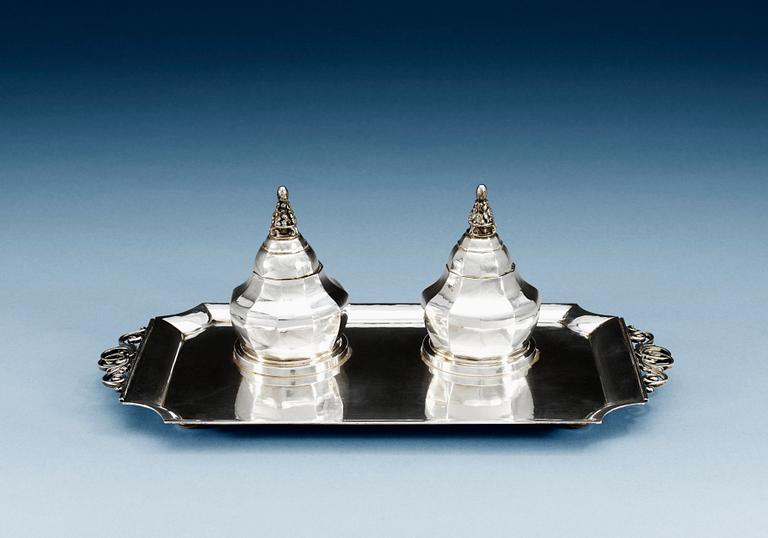 A JOHAN ROHDE 830/1000 silver inkstand by Georg Jensen 1919.