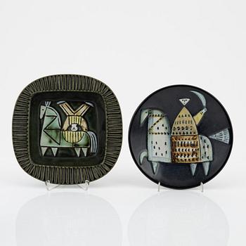 Lisa Larson, vas, skål samt två askfat, stengods,  gustavsberg.