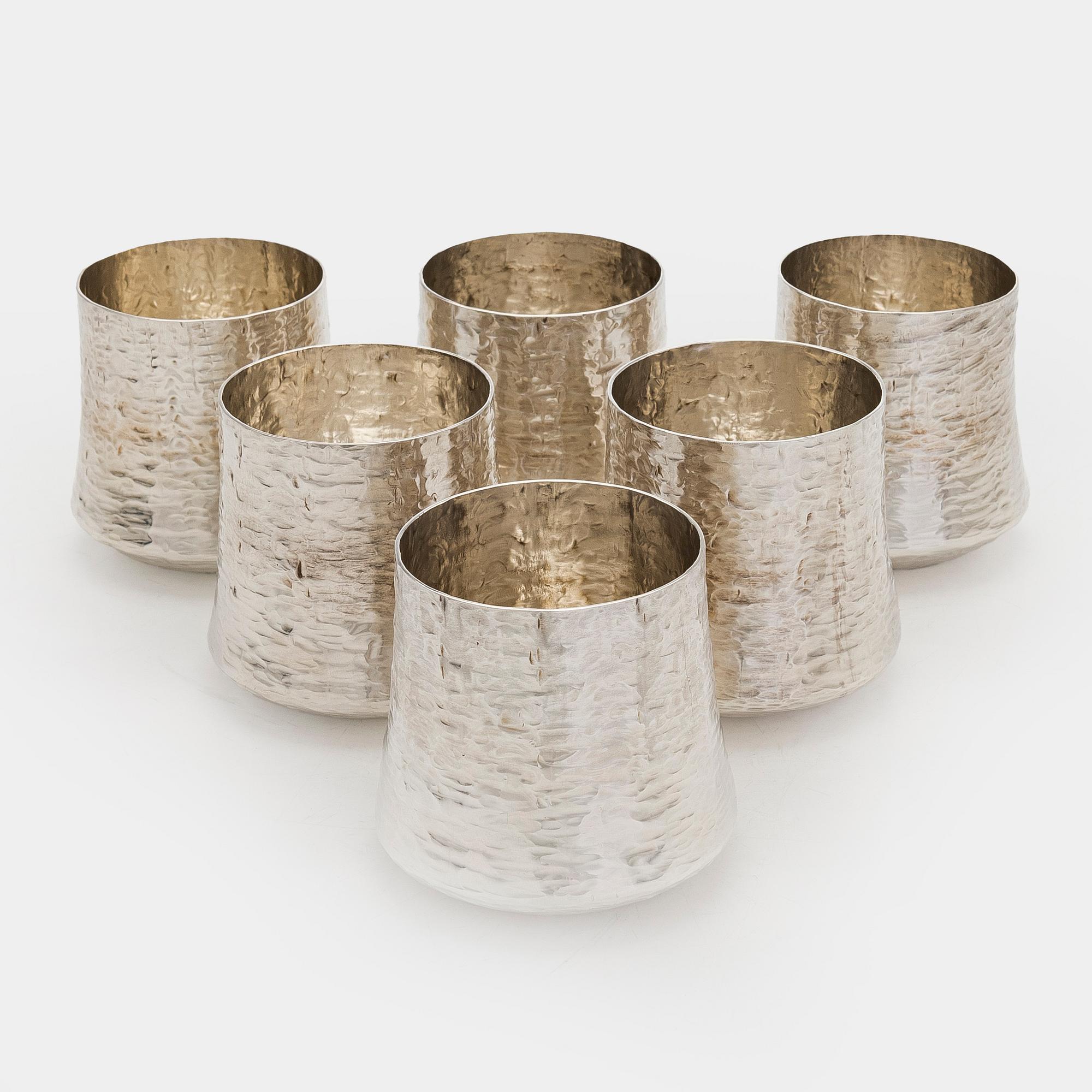 Tapio Wirkkala, A set of six sterling silver beakers, Kultakeskus, Hämeenlinna 1972-1974.