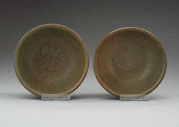 Two celadon glazed bowls, Yuan dynasty.