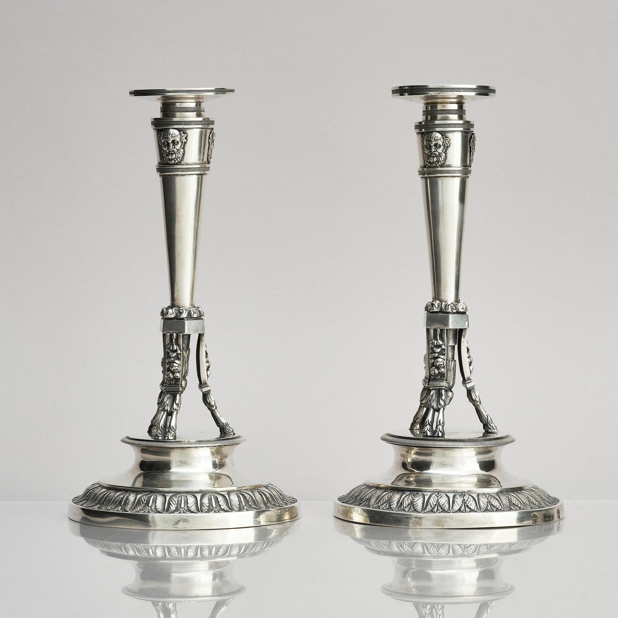 A pair of German silver candlesticks, mark of Johann Martin Schott Frankfurt am Main (active 1815-1822).