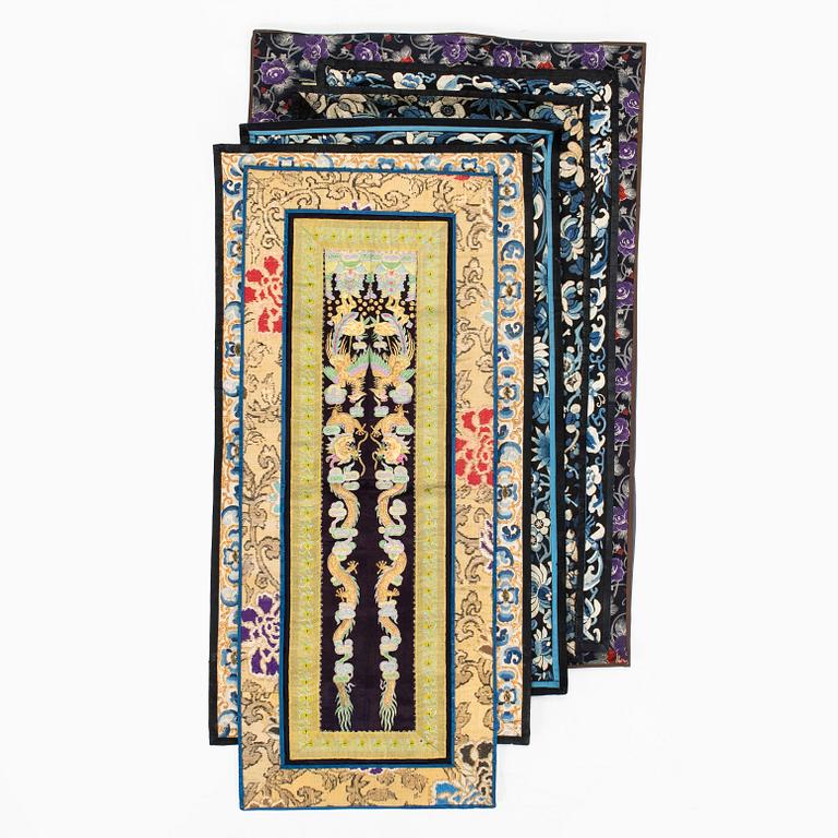 Sidenpaneler, 6 st, Kina, sen Qingdynasti/omkring 1900.