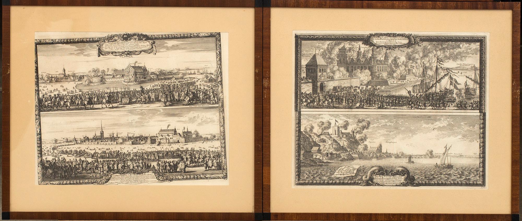 KOPPARSTICK, 5 st ur Erik Dahlbergs 'Svecia antiqua et hodierna', 4 blad 1700-tal, 1 18/1900-tal.