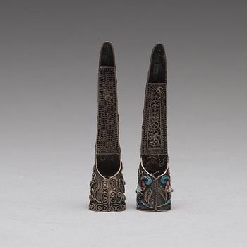 Two silvered nail covers, Qing dynasty, 19th Century.