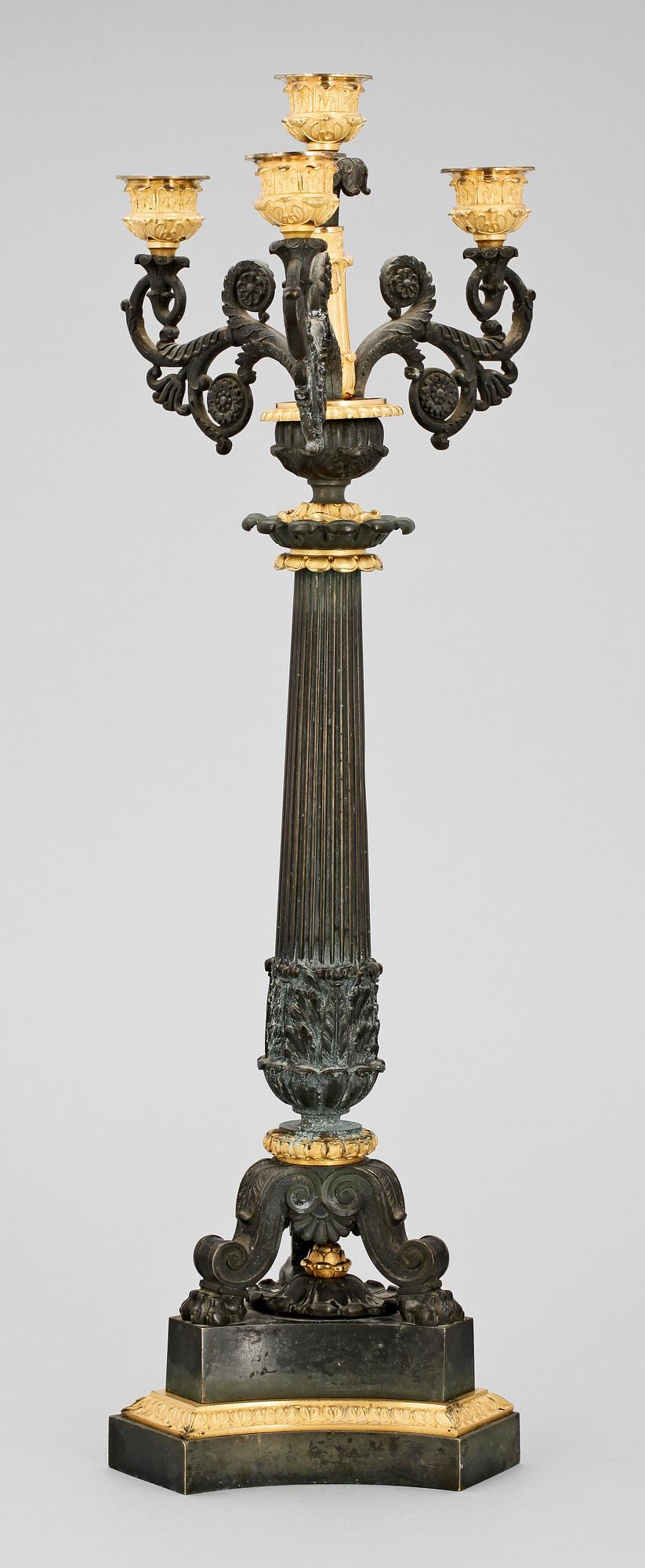 KANDELABER, brons, empirstil, 1800-tal.