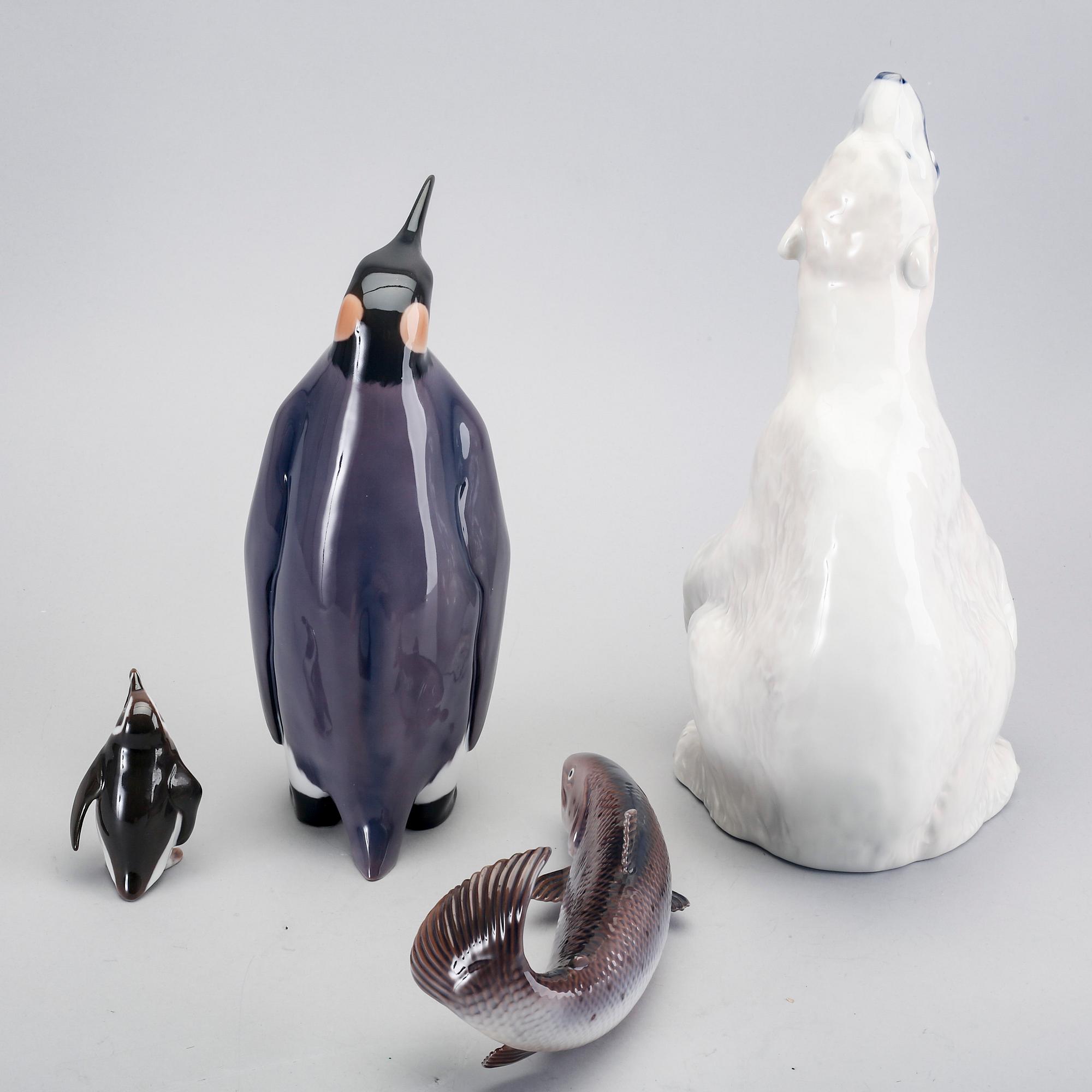 Figurines, 4 pcs, Denmark, Royal Copenhagen Polar Bear, other B&G.