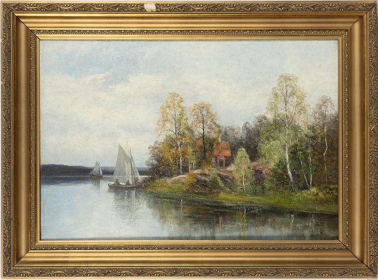 Severin Nilson, Insjölandskap med segelbåtar.