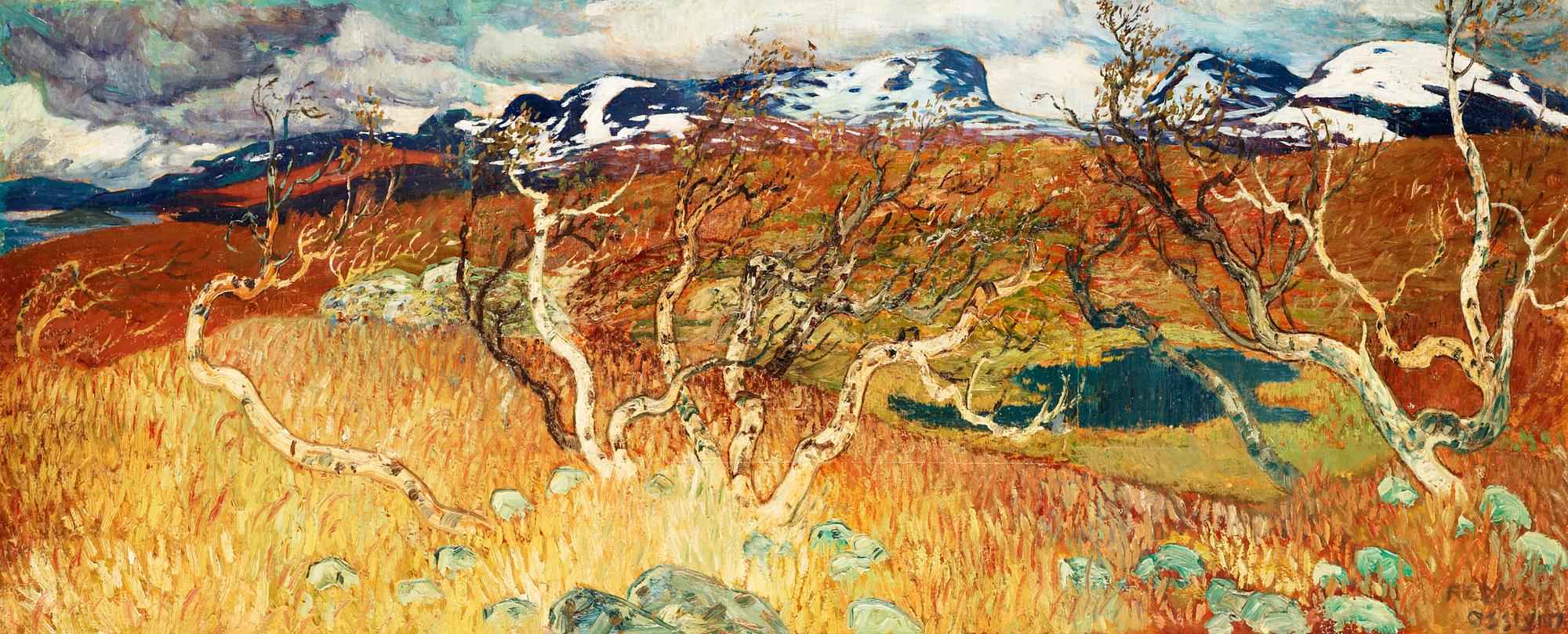Helmer Osslund, Autumn landscape from Torne träsk with Lapporten.