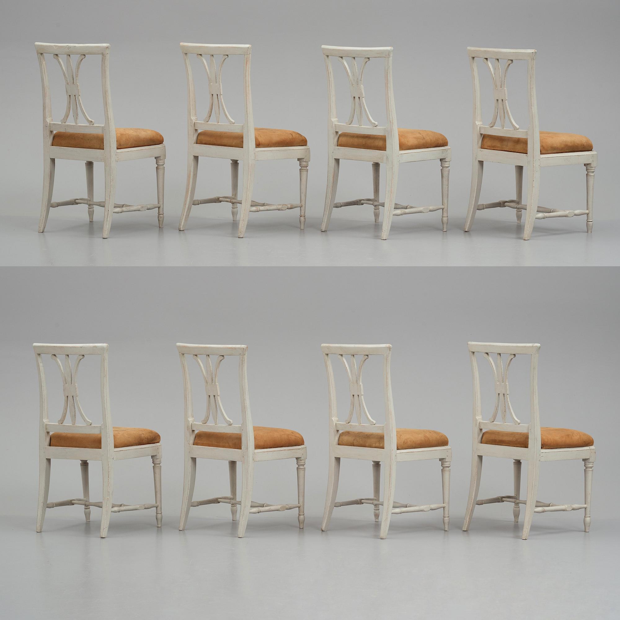 A set of eight Late gustavian chairs from Gotland around year 1800.