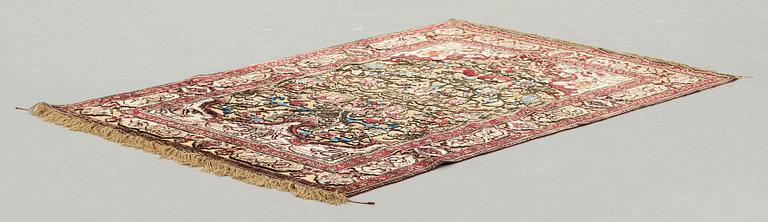 A RUG, a semi-antique silk Kashan relief (souf), ca 202 x 130,5-133 cm.