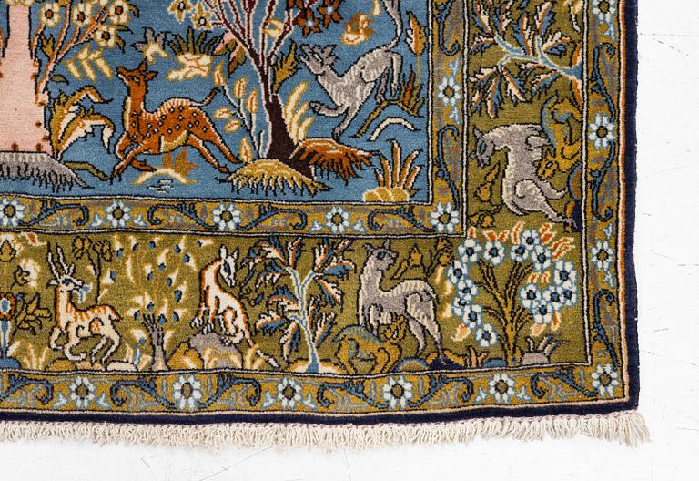 A Ghom figural rug, c. 202 x 132 cm.