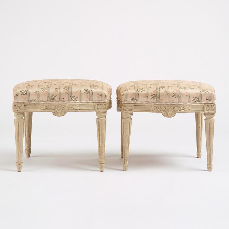 Two Gustavian matching stools, Stockholm, second part of the 18th century.