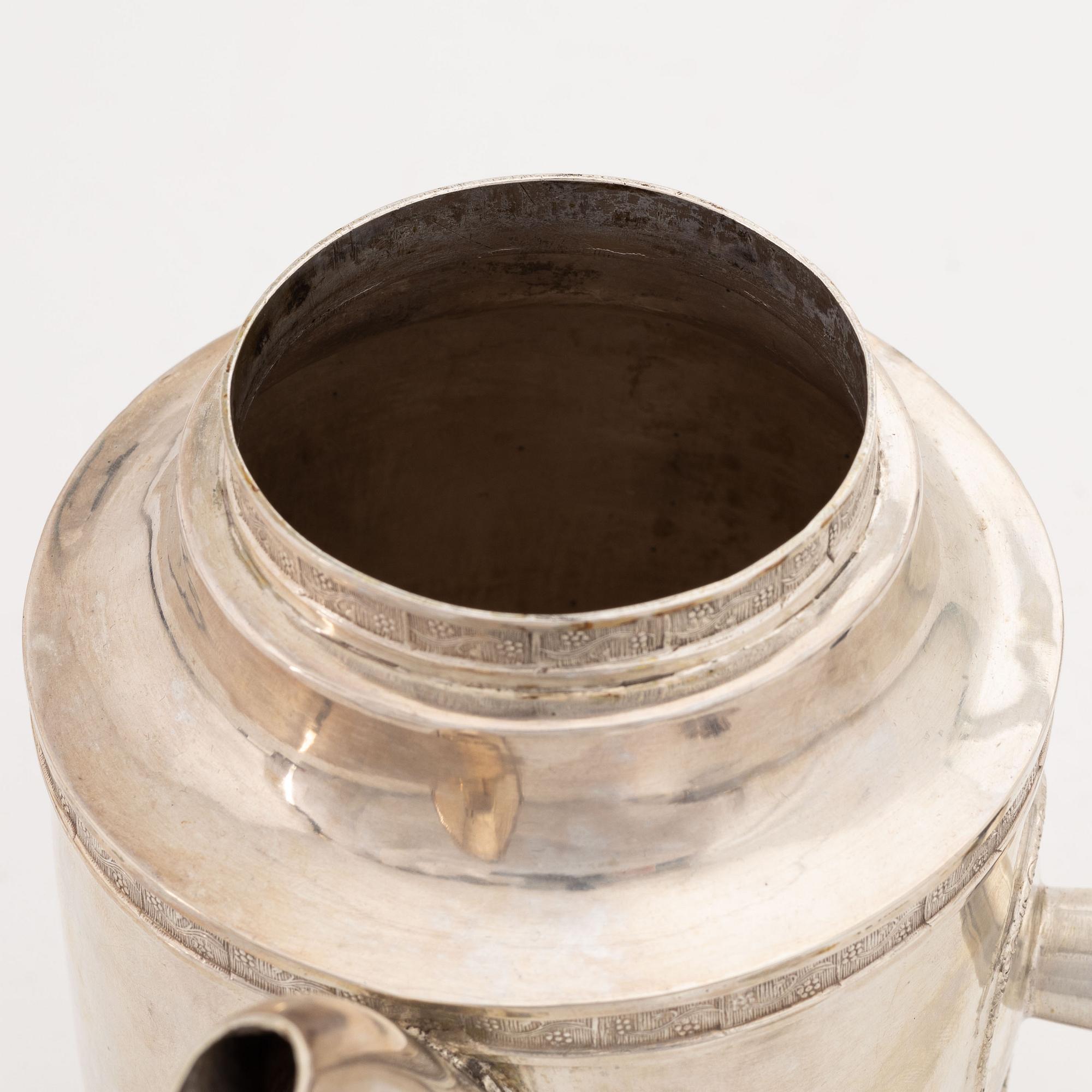 a Swedish Empire silver coffepot, mark of J. H. Leffler, Falun 1814.