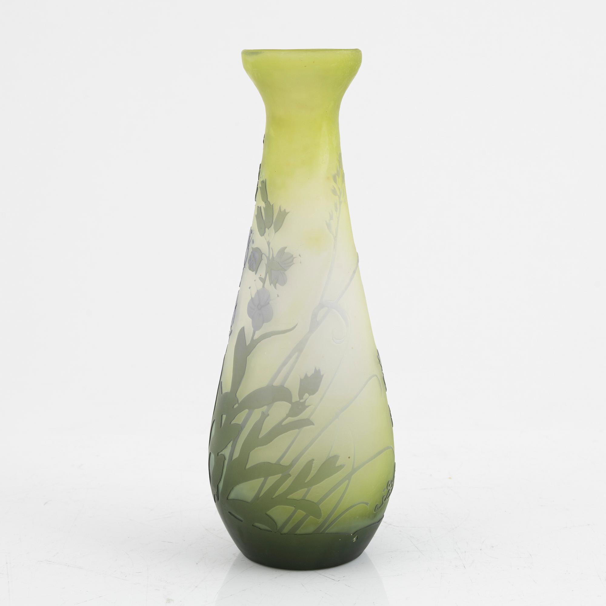Emile Gallé, vase, glass, Art Nouveau, Nancy, France, early 20th century.