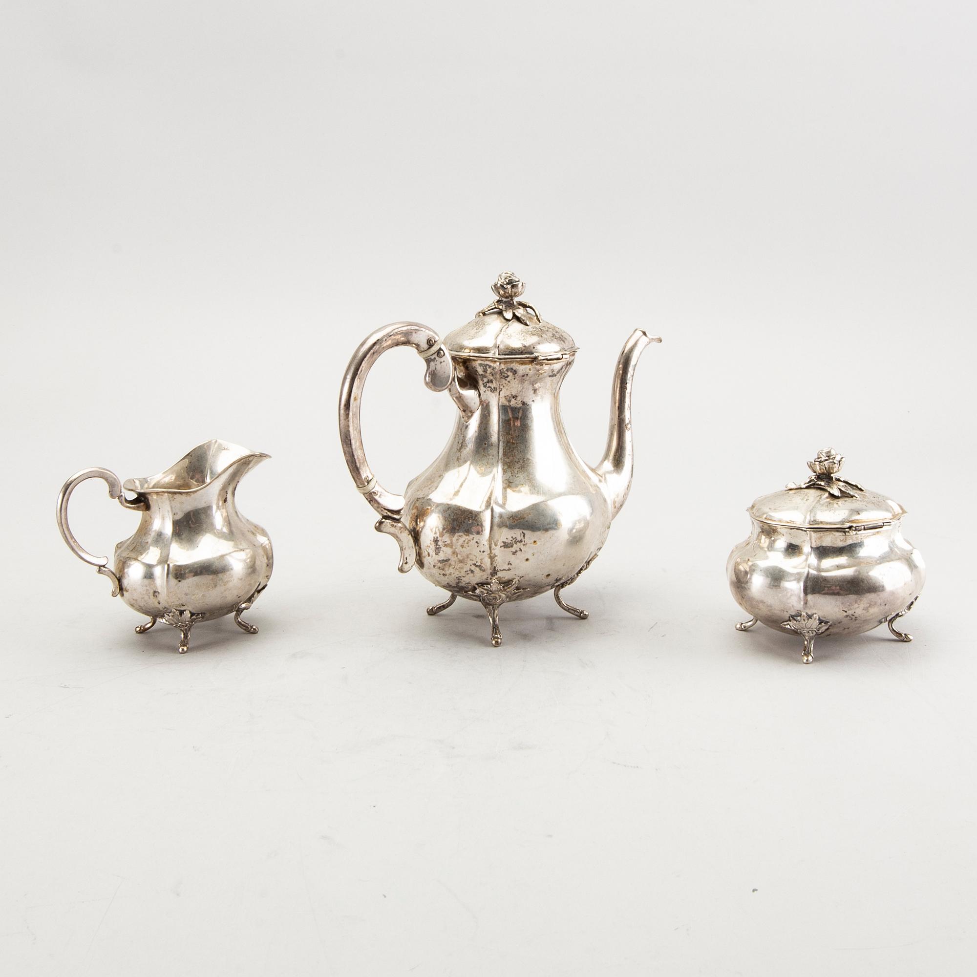 Kaffeservis 3 dlr silver svenska importstämplar 1900-talets första hälft.