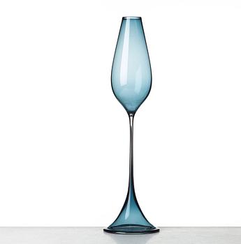 Nils Landberg, a blue tinted glass "Tulip" vase, Orrefors, Sweden 1950's.