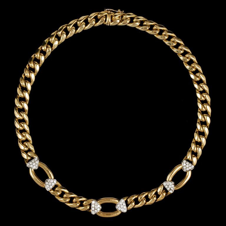 A gold and brilliant cut diamond necklace, tot. 1.80 cts.