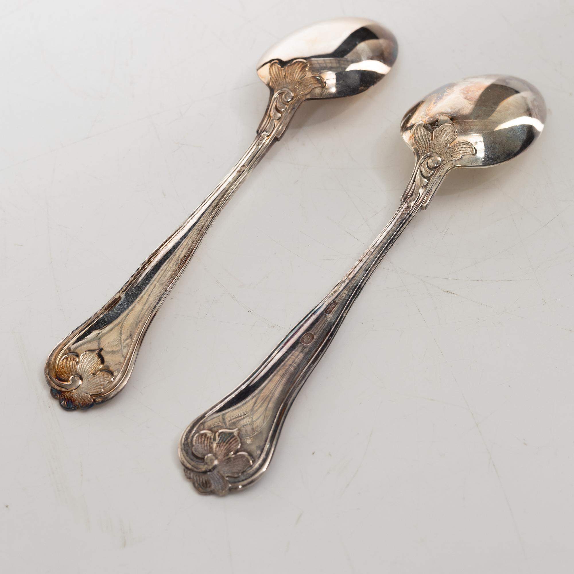 Table spoons 12 pcs, coffee spoons 12 pcs silver, Cohr.