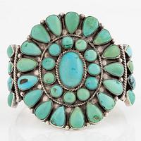 a cuff bracelet, in turquoise and silver, Southwestern USA, Navajo/Zuni, mid/late 20th century,