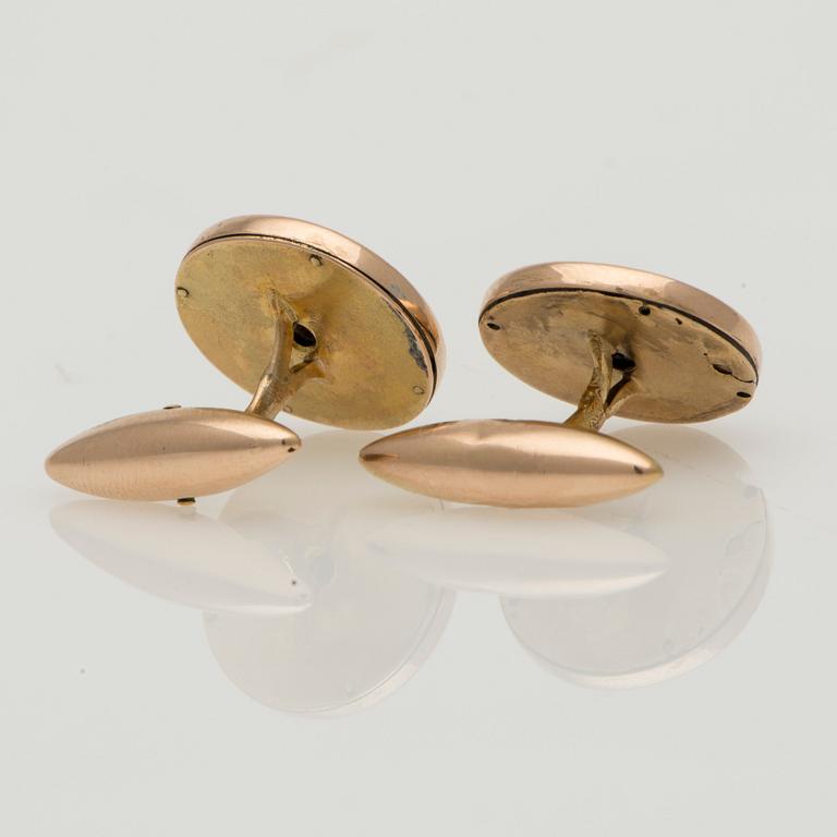 MANSCHETTKNAPPAR, 14K (56) guld, emalj. Moskva.
