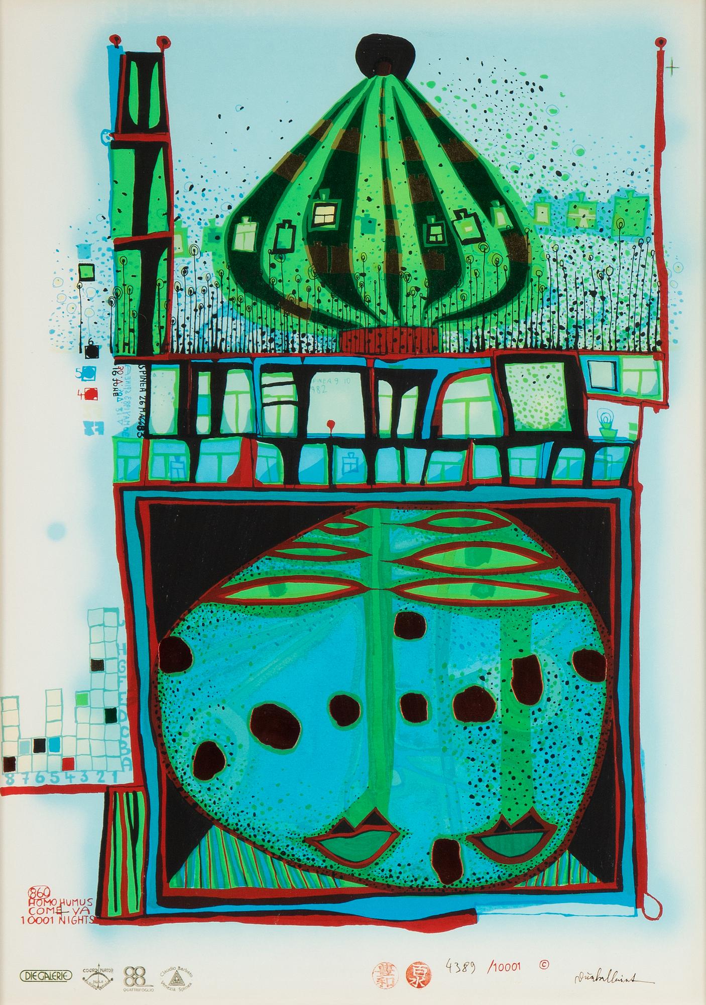 Friedensreich Hundertwasser, silkscreen in colours, numbered 4389/10001.