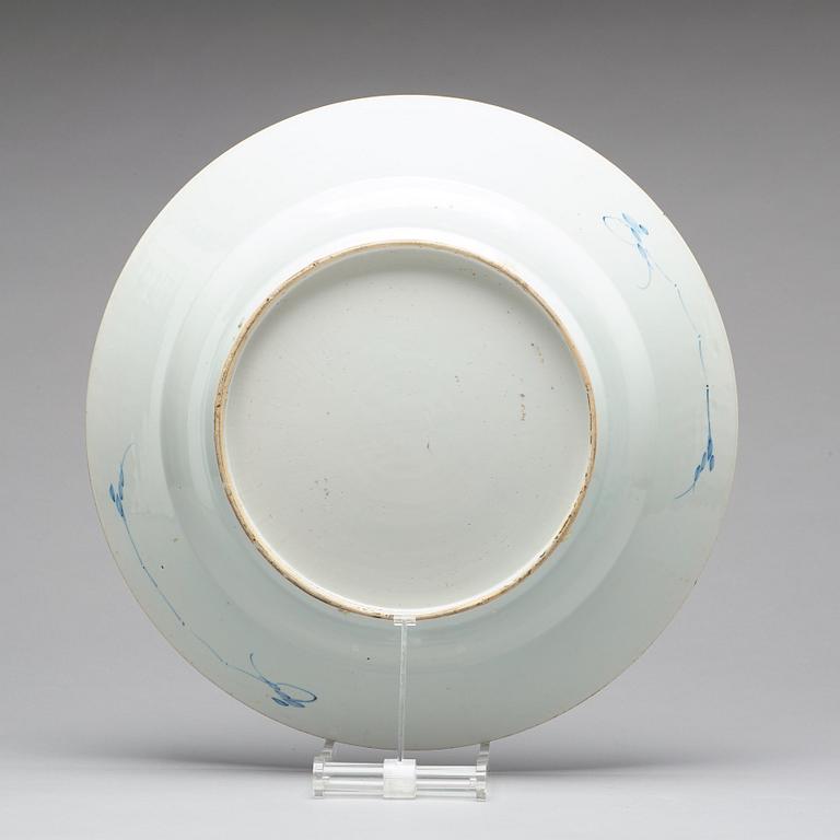 A large blue and white dish, Qing dynasty, 18th Century.