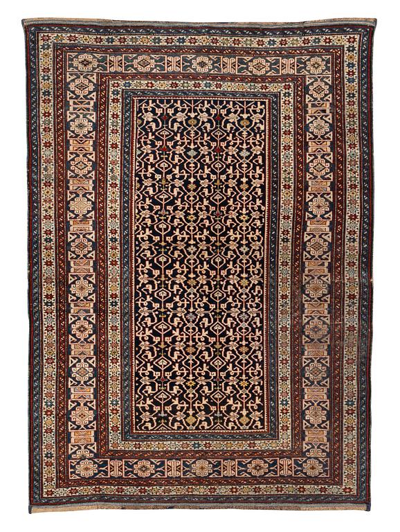 Matta, antik/semiantik Shirvan sannolikt, ca 178-180 x 125-129,5 cm (kortsidorna inklusive 2-2,5 cm "slätväv"),