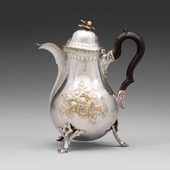 135. A Swedish 18th century parcel-gilt coffee-pot, mark of Jacob Lampa, Stockholm 1777.