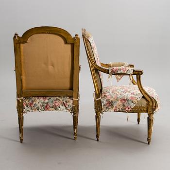 A PAIR OF FRENCH, LATE 19TH CENTURY ARMCHAIRS.
