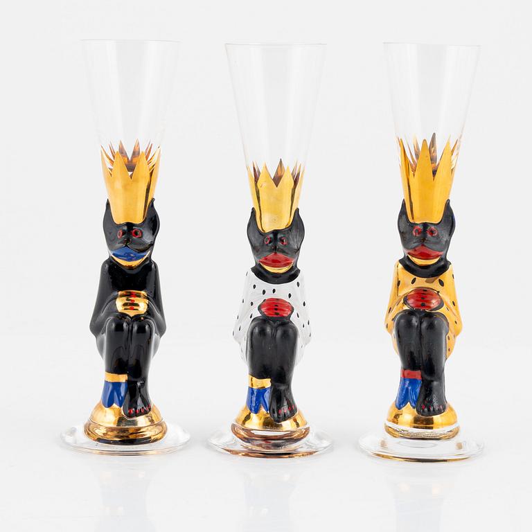 Gunnar Cyrén, snapsglas, 3 st, sk djävulsglas, "Nobel", Orrefors.