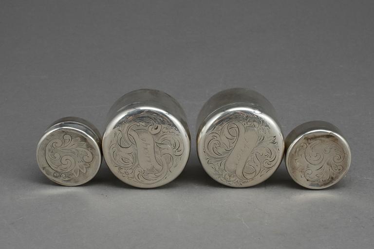 SILVERDOSOR, 4 st (2+2), bl.a Otto Wilhelm Kjellberg, Västerås, 1863. Total vikt ca 147 gram.