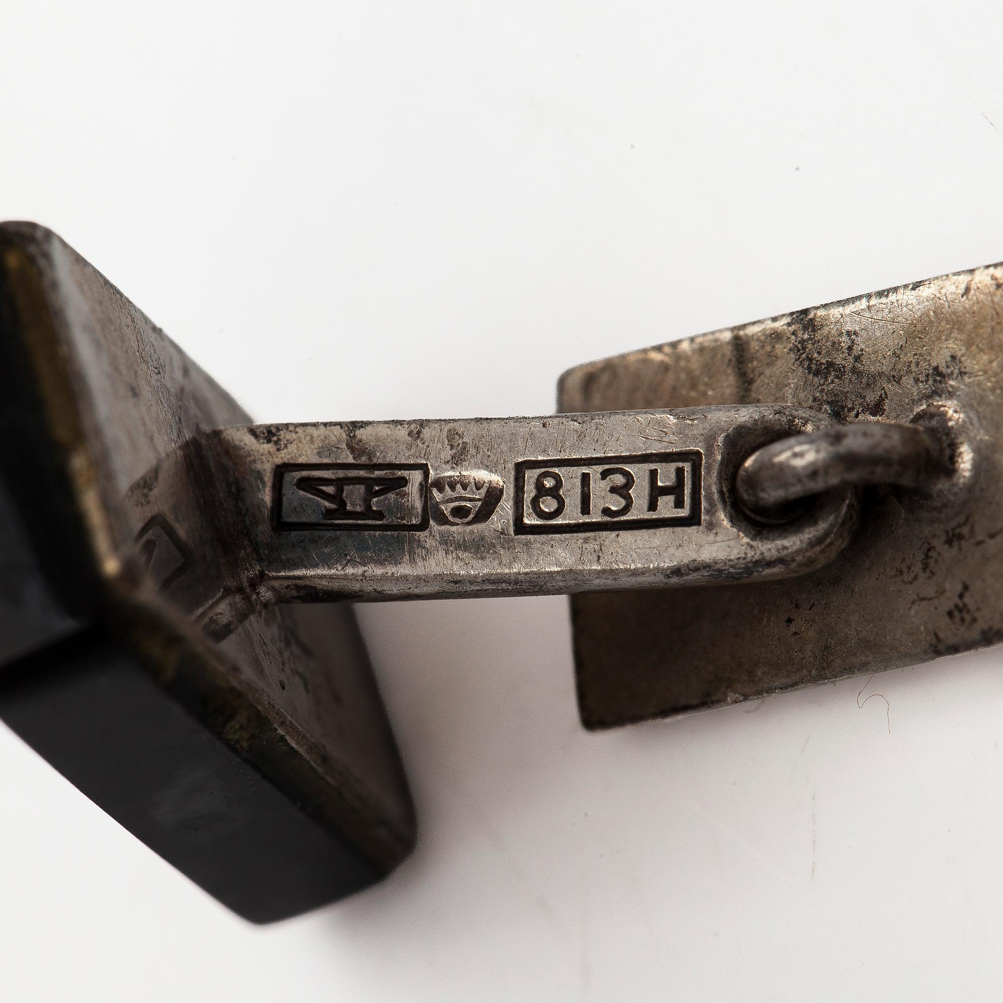 Elis Kauppi, cufflinks, 2 pairs, spectrolite, smoky quartz, silver, Kupittaan Kulta, Turku 1961–1963.