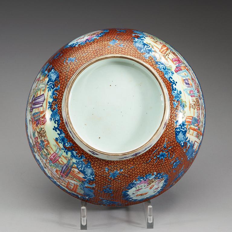 A large famille rose punch bowl, Qing dynasty, (1736-95).