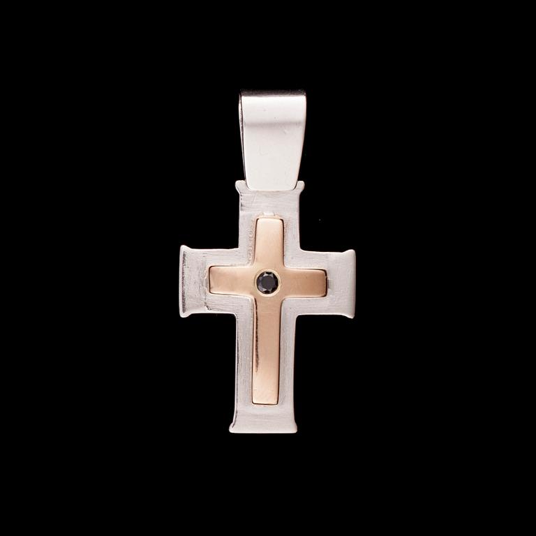 HÄNGE, silver och 14K guld, svart diamant. Vikt ca 6,3 g.