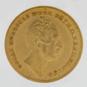 A Swedish 1 Dukat in gold, with the Swedish and Norwegian King Oscar I, 1848/4.