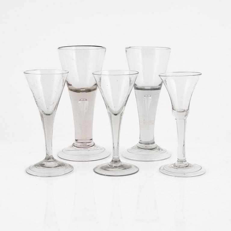 A group of five wineglasses, 19th/20th century.