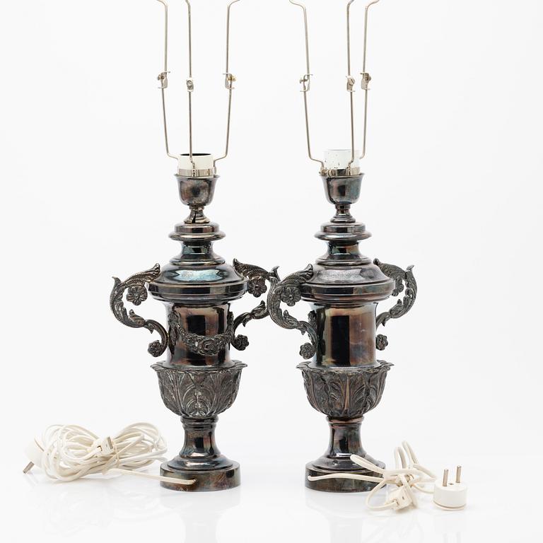 Table lamps, a pair, silver plate, second half of the 20th century.