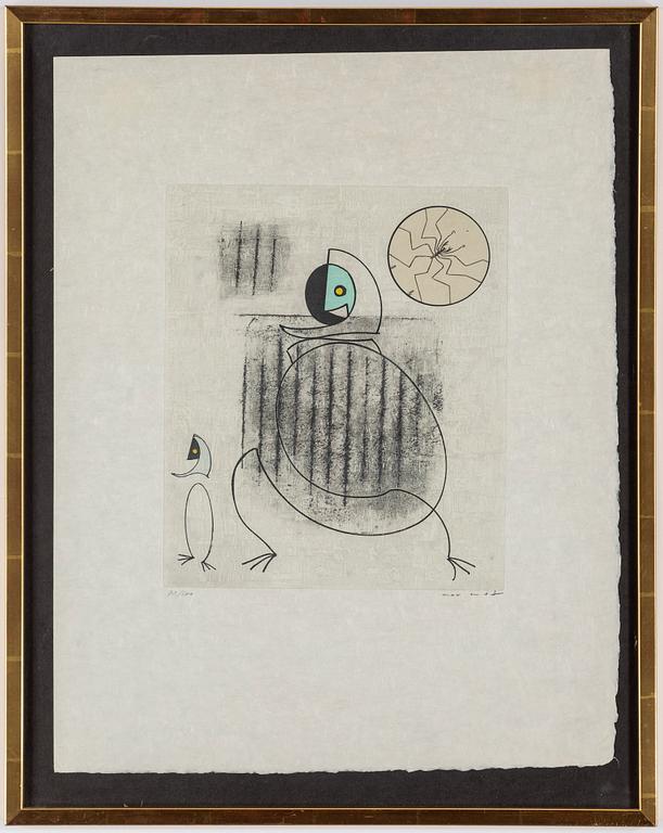 MAX ERNST, colour etching with collage, signed in pencil and numbered with pencil 72/100.