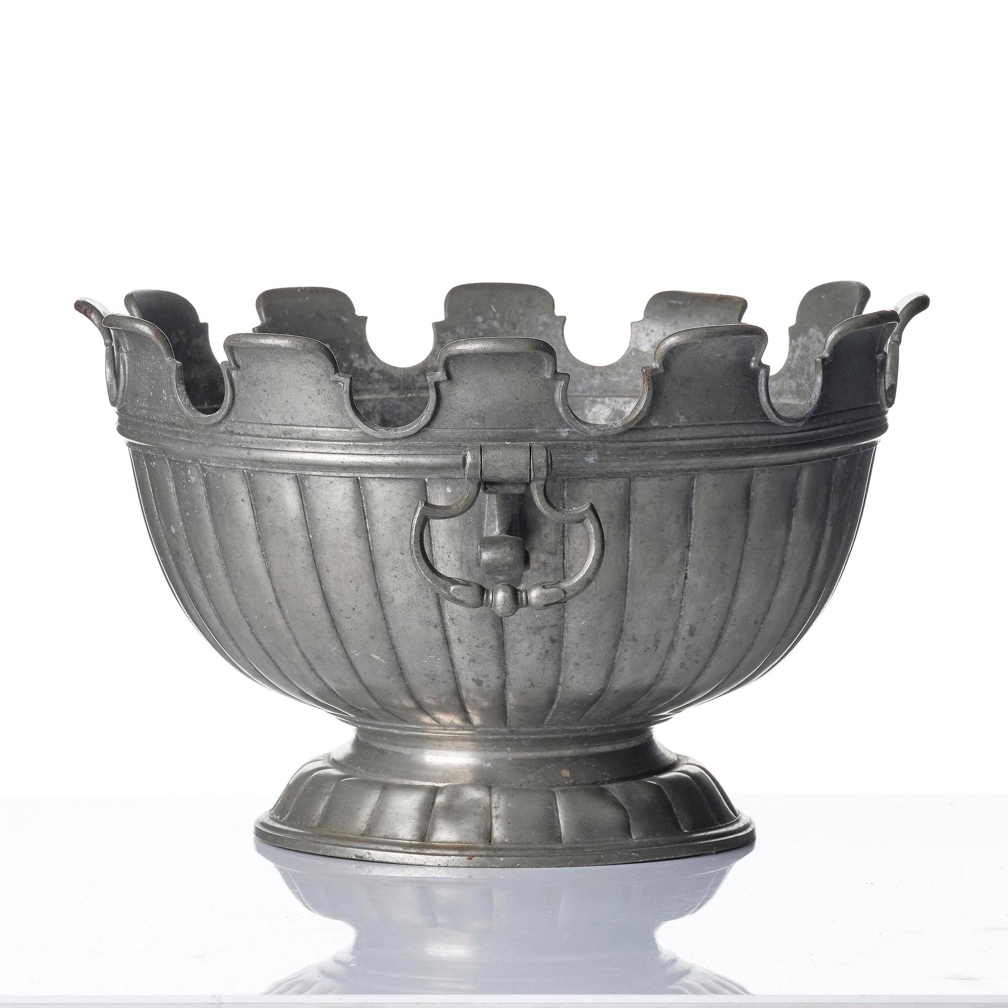 Wine cooler with underplate, probably Germany, 19th century, and platter, Sweden, 18th century. Baroque style.