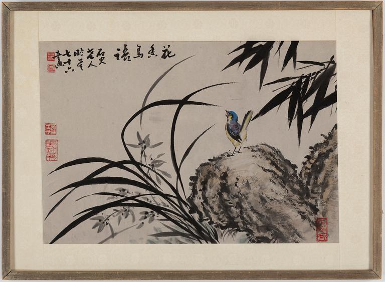 A Chinese painting, ink and colour on paper. Signed Deng Yixia, 20th century.