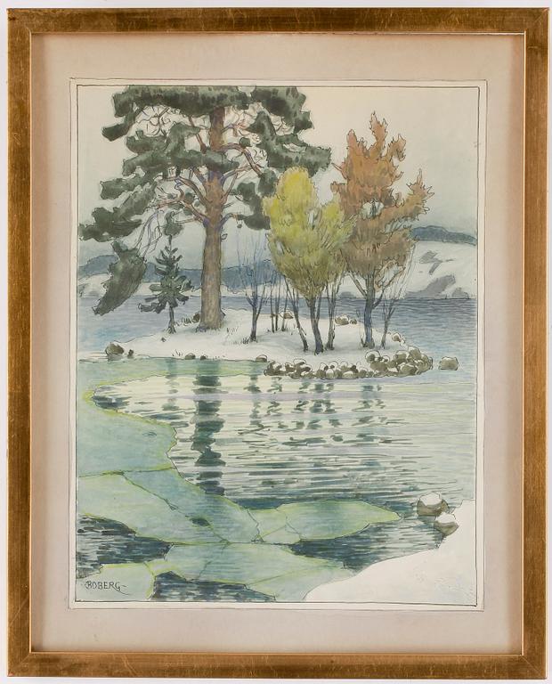 FERDINAND BOBERG, akvarell, signerad.