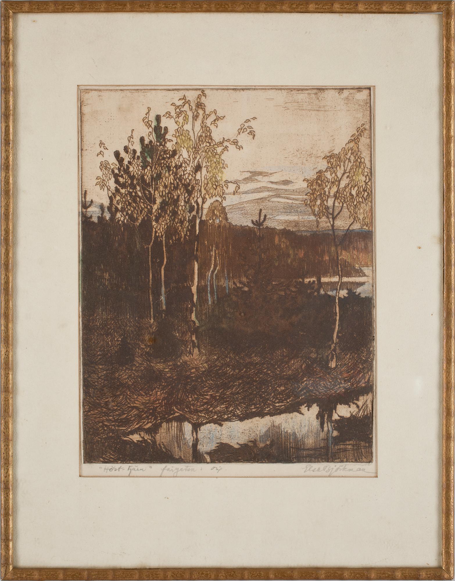 ELSA BJÖRKMAN, träsnitt/kolorerad, sign.