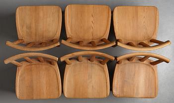 Axel Einar Hjorth, a set of six "Utö" stained pine chairs, Nordiska Kompaniet, Sweden 1930's.