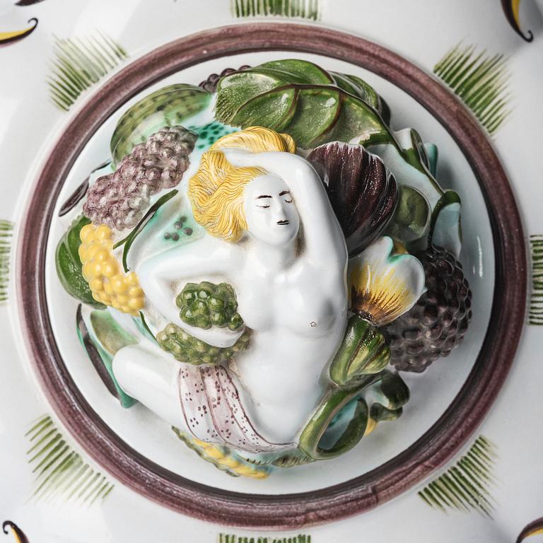 Arthur Percy, a Swedish Grace lidded creamware bowl, Gefle Porcelain Factory, Sweden, 1920s-30s.