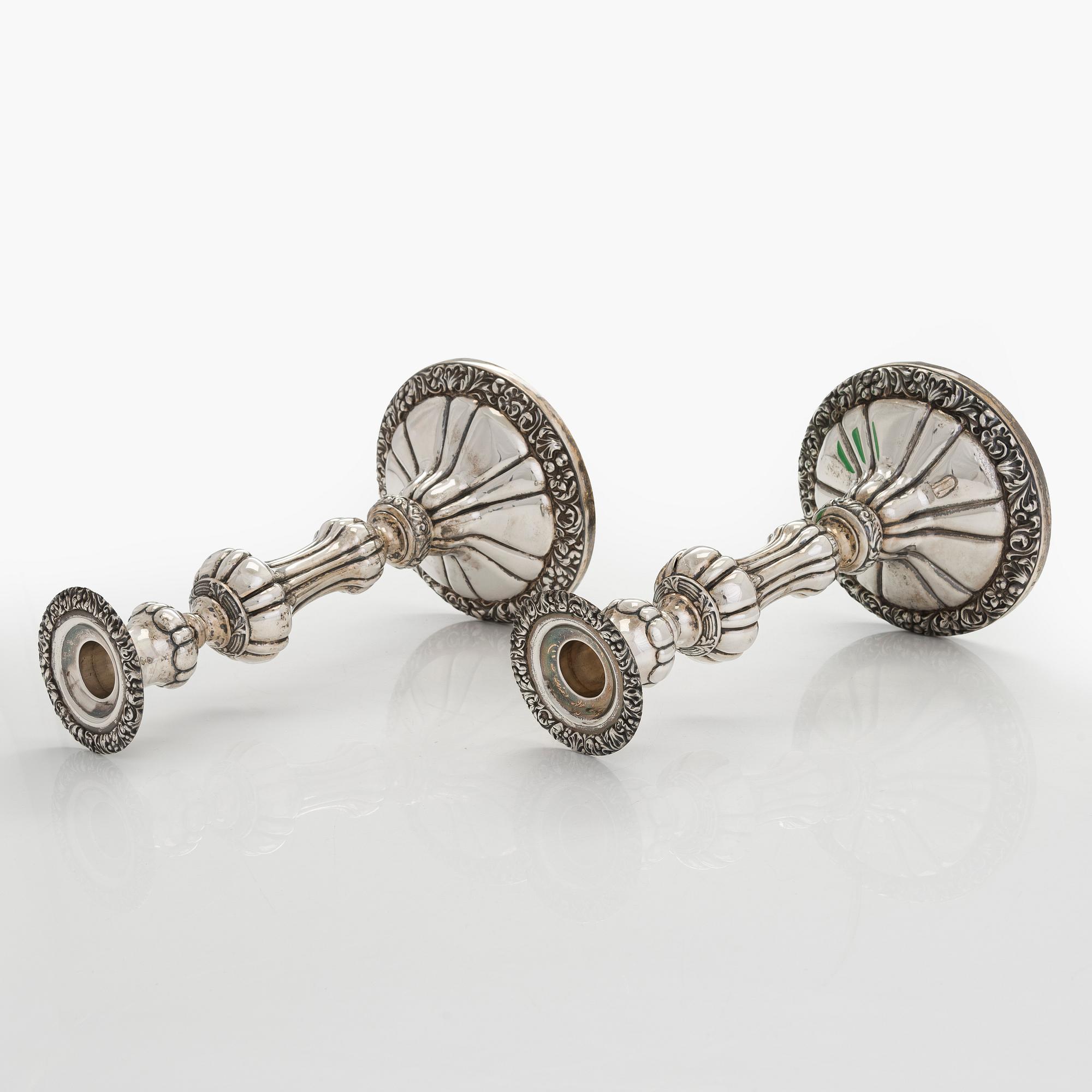 A pair of silver candelabras, a pair, Belgium 1831-1868.