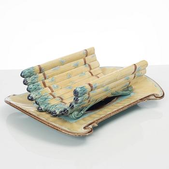 A majolika asparagus dish, Gustavsberg, Sweden, late 19th century.